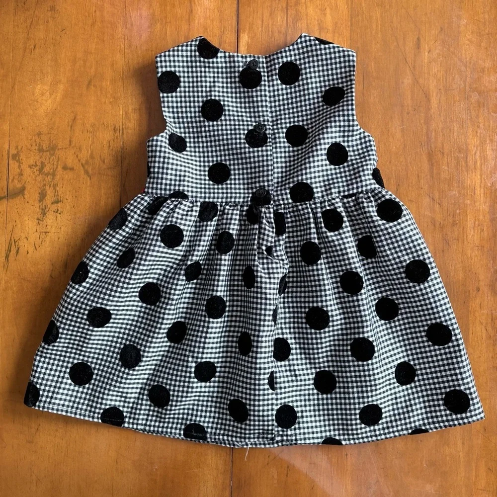 Modern/Y2K Kids Girls Baby Black White Red Sleeveless Polka Dot Dress Size 18M
